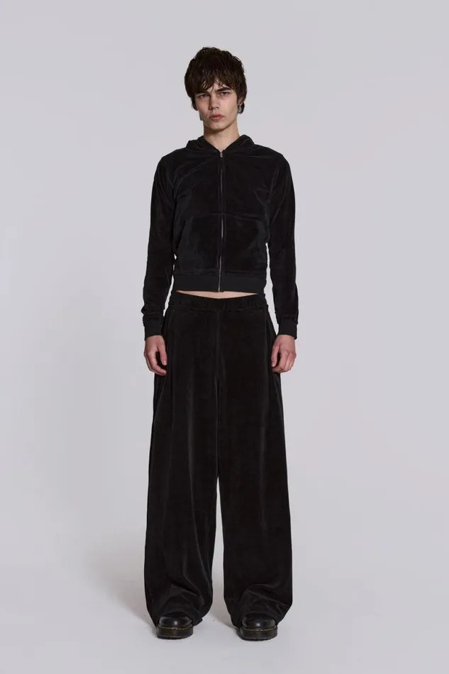 Jaded London Joggers and Sweatpants Men Black Velour Baggy Monster Jogger Black