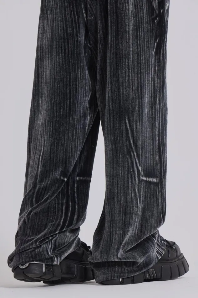 Jaded London Joggers and Sweatpants Men Crease Velour Baggy Monster Joggers Grey