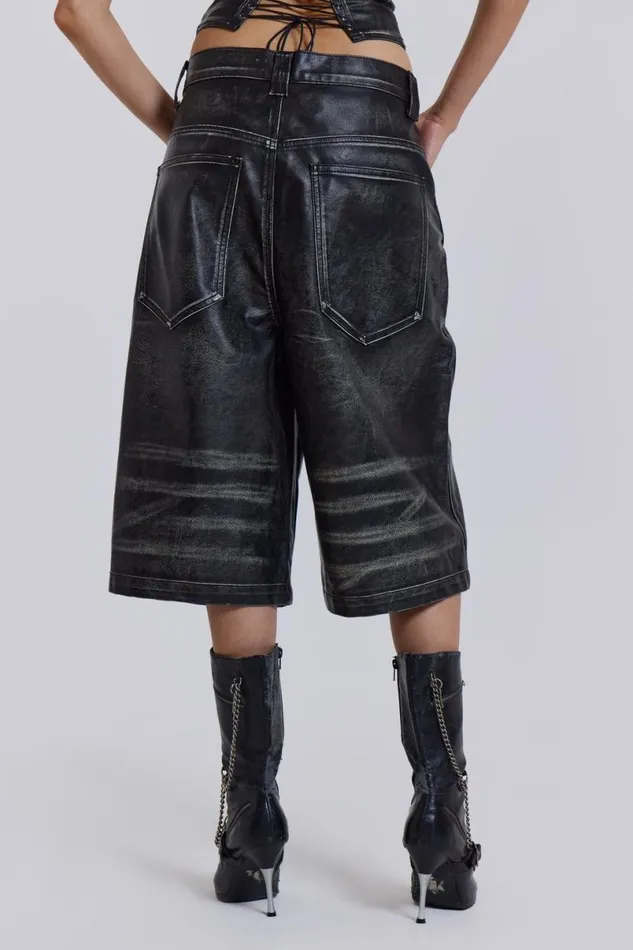 Jaded London Jorts and Shorts Men Ash Faux Leather Colossus Shorts Black