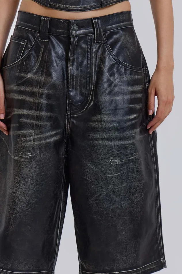 Jaded London Jorts and Shorts Men Ash Faux Leather Colossus Shorts Black