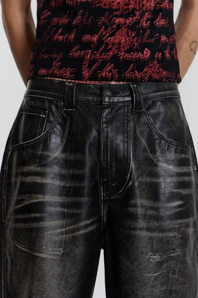 Jaded London Jorts and Shorts Men Ash Faux Leather Colossus Shorts Black
