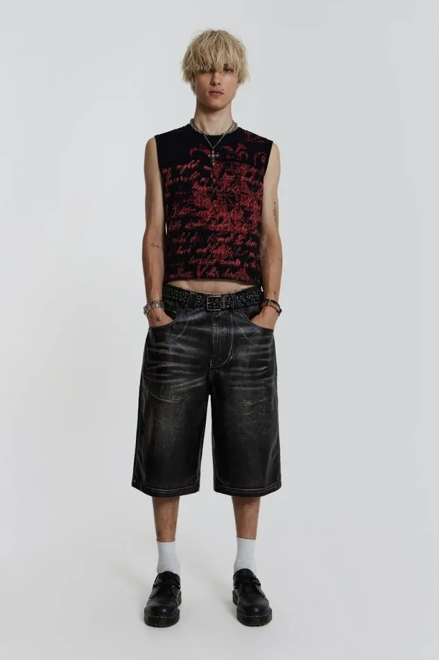 Jaded London Jorts and Shorts Men Ash Faux Leather Colossus Shorts Black