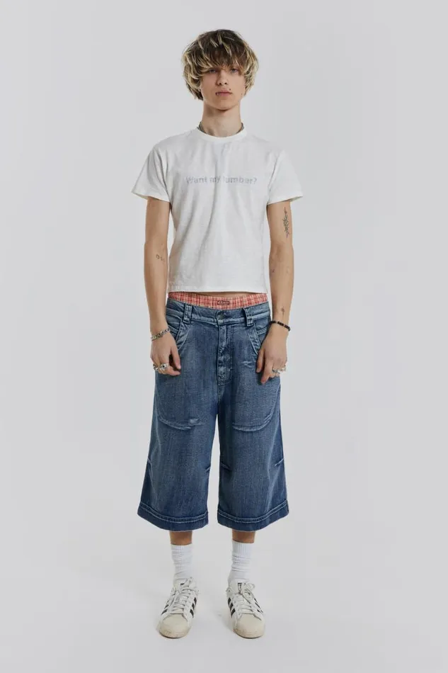 Jaded London Jorts and Shorts Men Axle Acid Wash Denim Jorts Blue