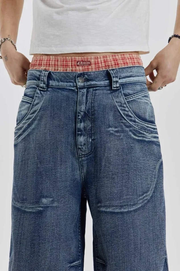 Jaded London Jorts and Shorts Men Axle Acid Wash Denim Jorts Blue