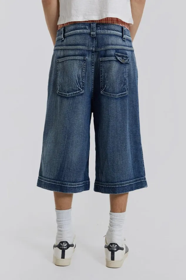 Jaded London Jorts and Shorts Men Axle Acid Wash Denim Jorts Blue