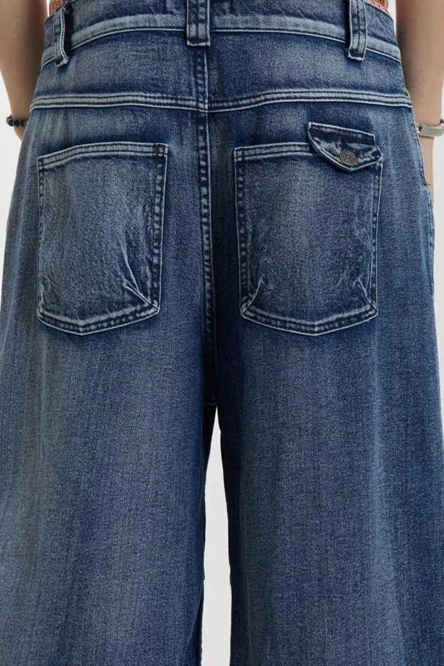 Jaded London Jorts and Shorts Men Axle Acid Wash Denim Jorts Blue