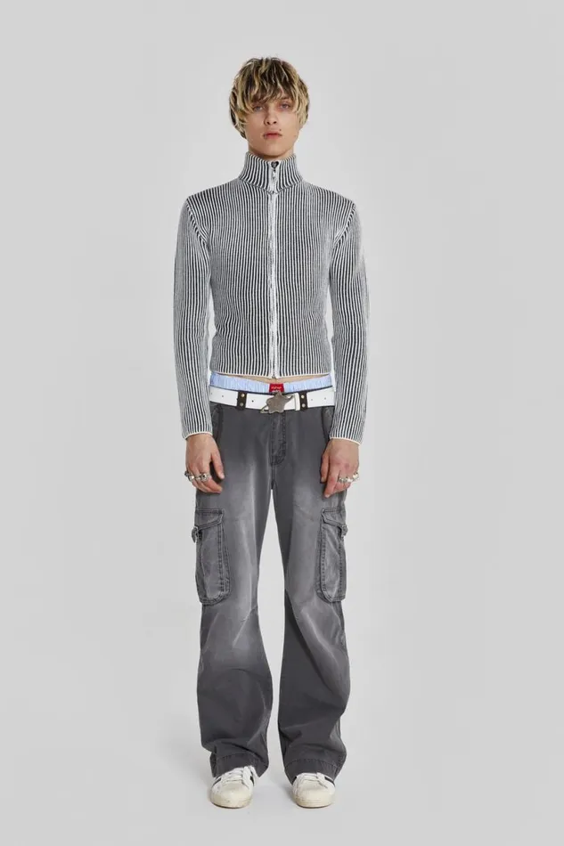 Jaded London Knitwear Men Shadow White Lucid Knit Track Top Grey