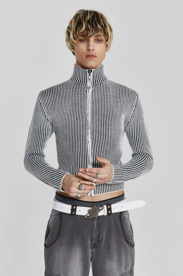 Jaded London Knitwear Men Shadow White Lucid Knit Track Top Grey