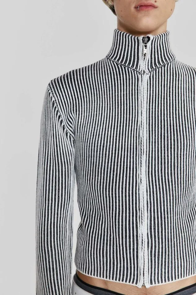 Jaded London Knitwear Men Shadow White Lucid Knit Track Top Grey