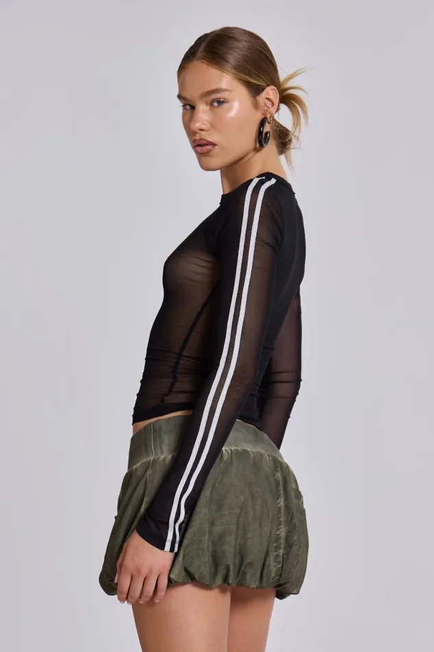 Jaded London Long Sleeve Tops Women 3S A Crowd Diamante Mesh Top Black