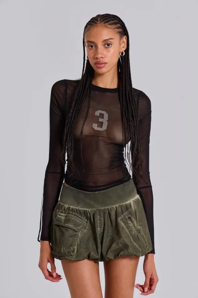 Jaded London Long Sleeve Tops Women 3S A Crowd Diamante Mesh Top Black