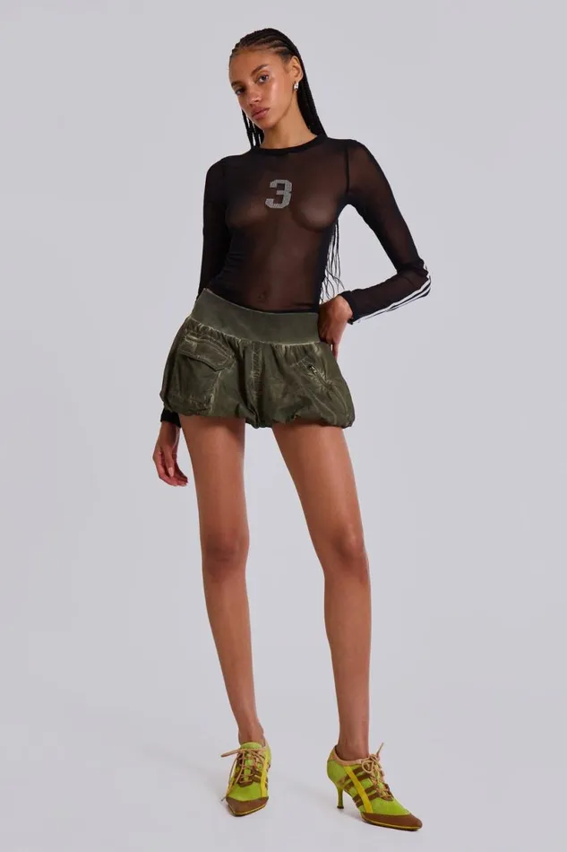 Jaded London Long Sleeve Tops Women 3S A Crowd Diamante Mesh Top Black