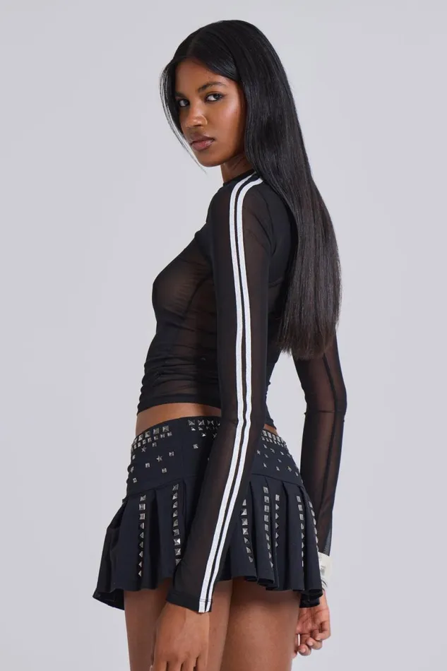 Jaded London Long Sleeve Tops Women 3S A Crowd Diamante Mesh Top Black