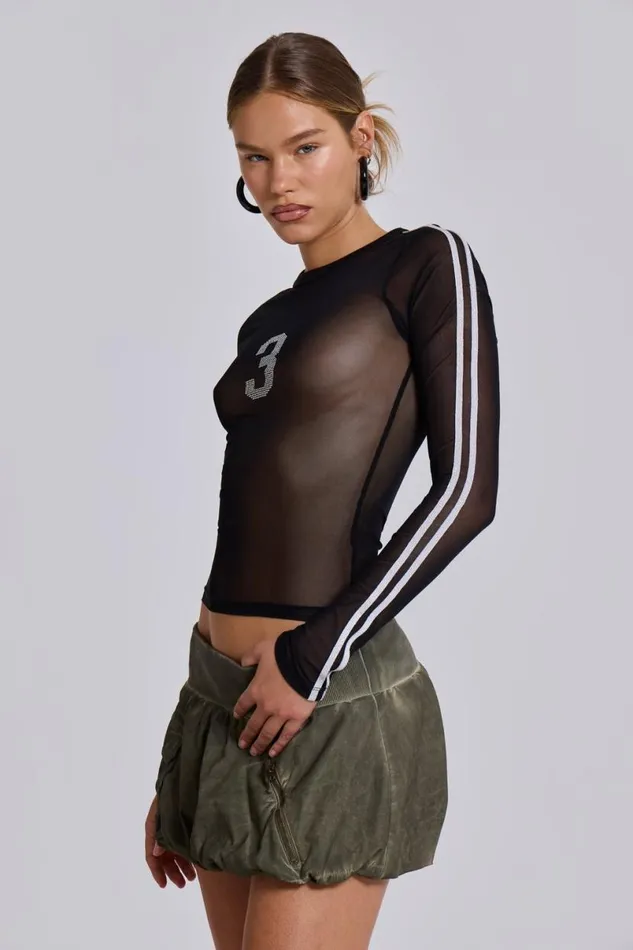 Jaded London Long Sleeve Tops Women 3S A Crowd Diamante Mesh Top Black