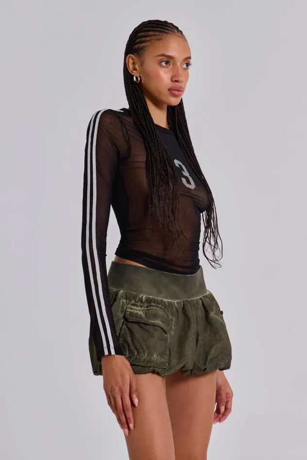 Jaded London Long Sleeve Tops Women 3S A Crowd Diamante Mesh Top Black
