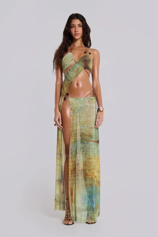 Jaded London Maxi Dresses Women Cantha Asymmetric Cut Out Maxi Dress In Lagoon Multi