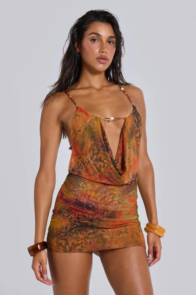 Jaded London Mini Dresses Women Hina Backless Mini Dress With Beaded Trims Multi