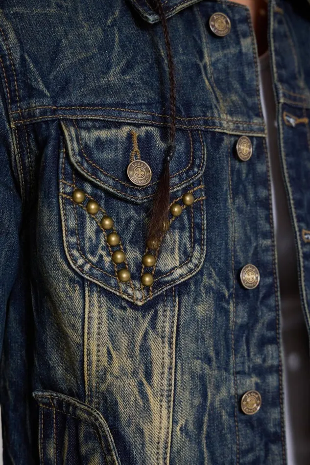 Jaded London Outerwear Men Creased Wash Stud Denim Jacket Blue