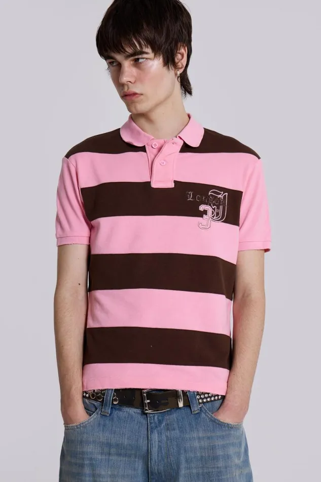 Jaded London Polos Men Pink Frat Polo Shirt Multi