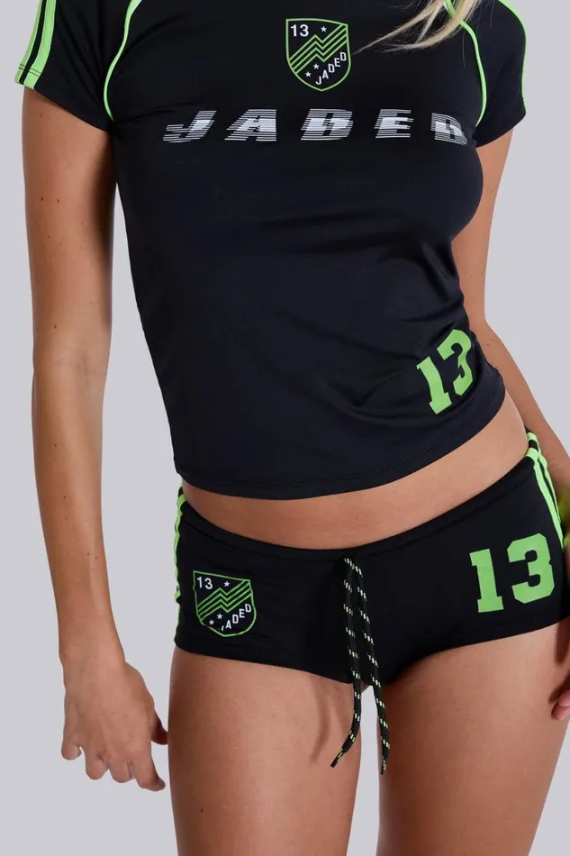 Jaded London Shorts and Jorts Women Black No13 Football Mini Shorts Blackneon