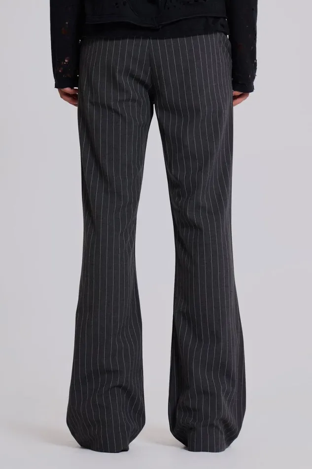 Jaded London Suit Trousers Men Grey Pinstripe Stacked Bootcut Suit Pants Grey