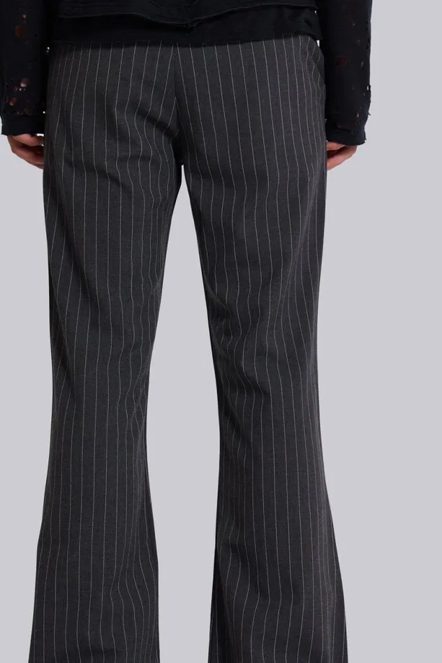 Jaded London Suit Trousers Men Grey Pinstripe Stacked Bootcut Suit Pants Grey