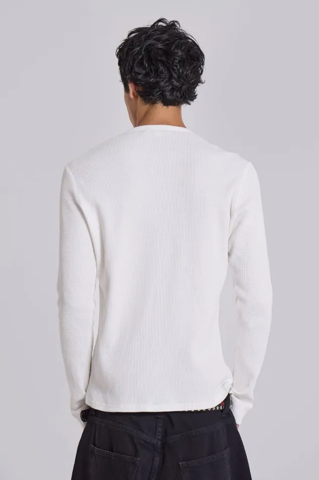 Jaded London TShirts and Vests Men Anointed White Waffle Henley TShirt White