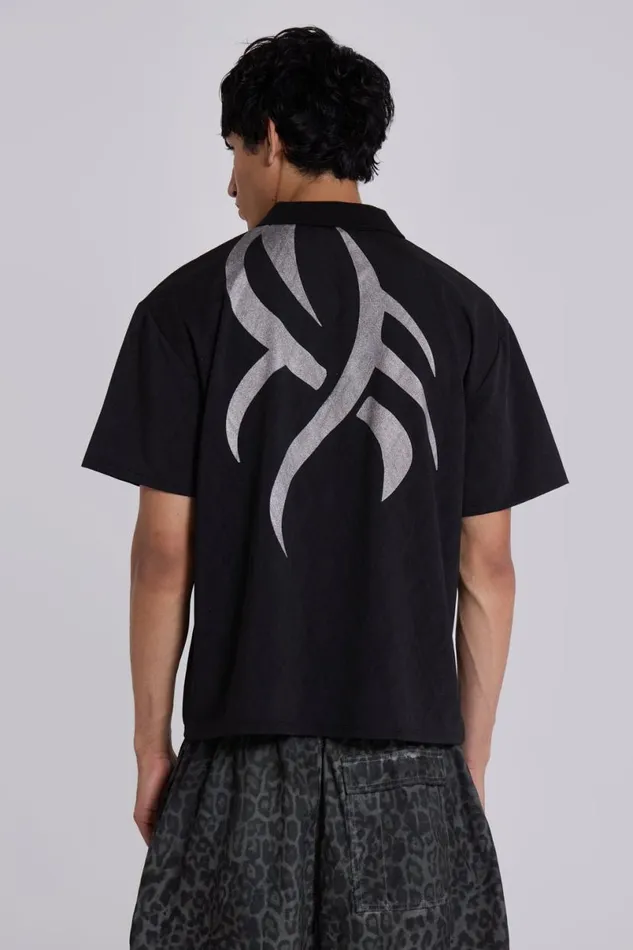 Jaded London TShirts and Vests Men Tattoo Football Polo Shirt Black
