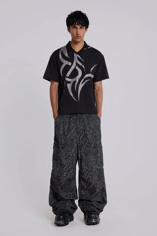 Jaded London TShirts and Vests Men Tattoo Football Polo Shirt Black
