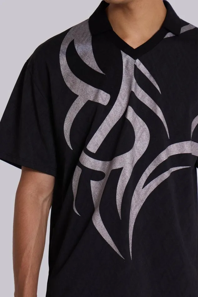 Jaded London TShirts and Vests Men Tattoo Football Polo Shirt Black