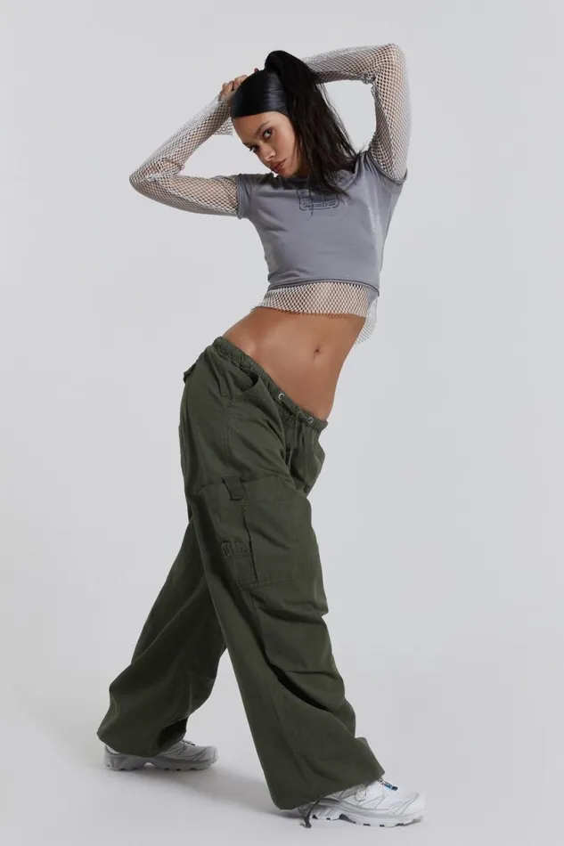 Jaded London Trousers and Pants Women Khaki Parachute Cargo Pants Khaki