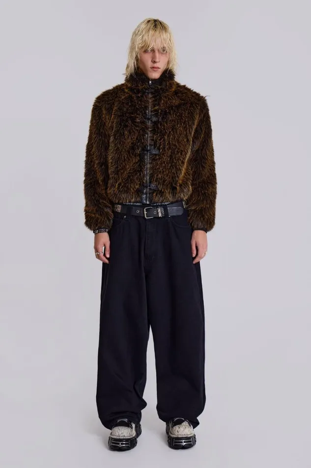 Jaded London Unisex UnisexWomen Brown Mendoza Faux Fur Jacket Brown