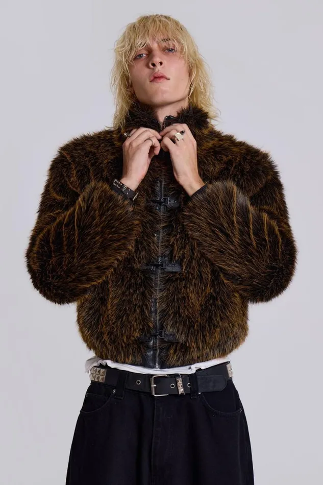 Jaded London Unisex UnisexWomen Brown Mendoza Faux Fur Jacket Brown