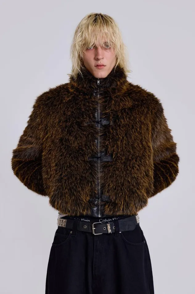 Jaded London Unisex UnisexWomen Brown Mendoza Faux Fur Jacket Brown