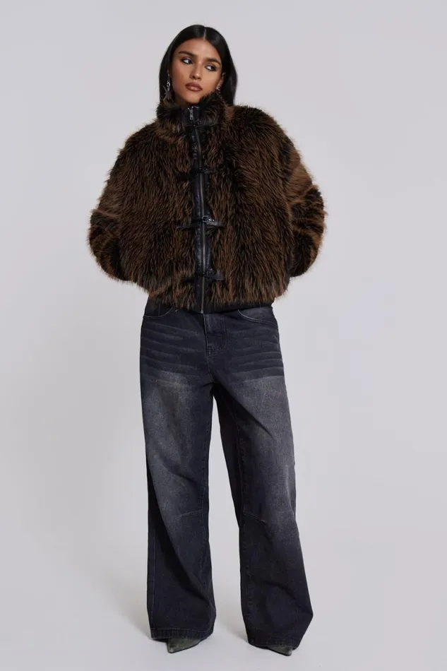 Jaded London Unisex UnisexWomen Brown Mendoza Faux Fur Jacket Brown
