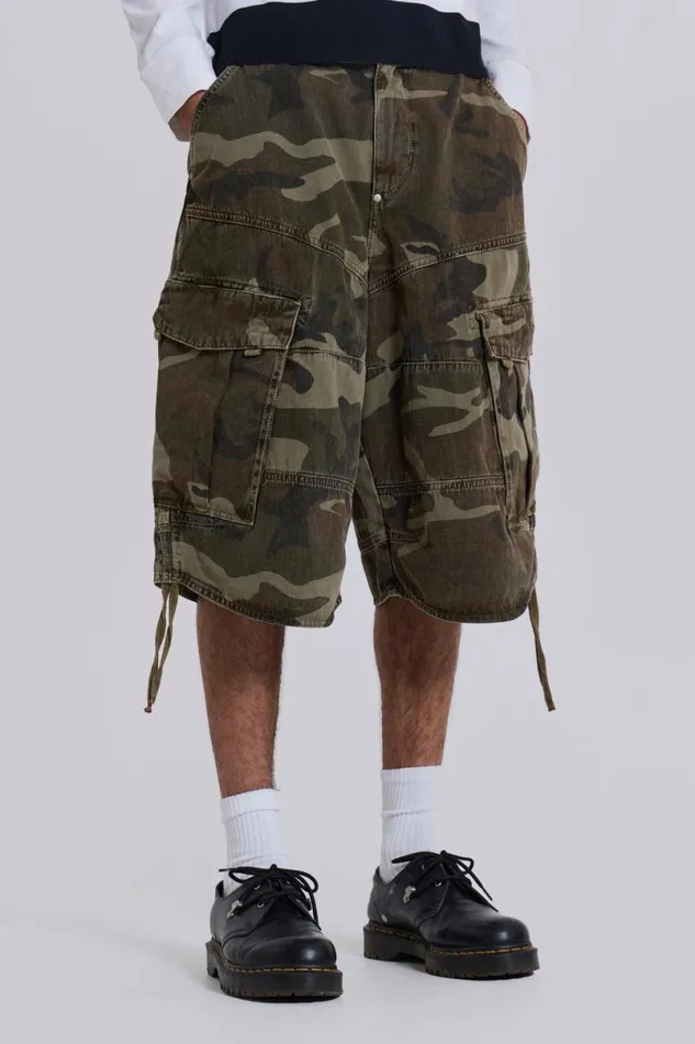 Jaded London Unisex UnisexWomen Cadet Camo Shorts Khaki