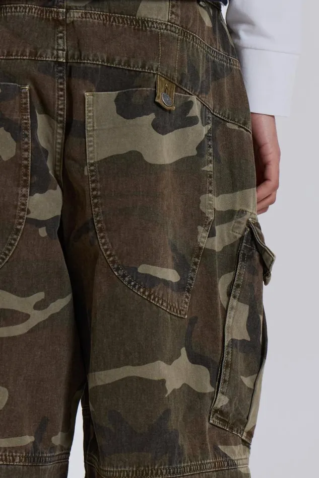 Jaded London Unisex UnisexWomen Cadet Camo Shorts Khaki