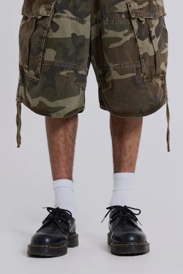 Jaded London Unisex UnisexWomen Cadet Camo Shorts Khaki