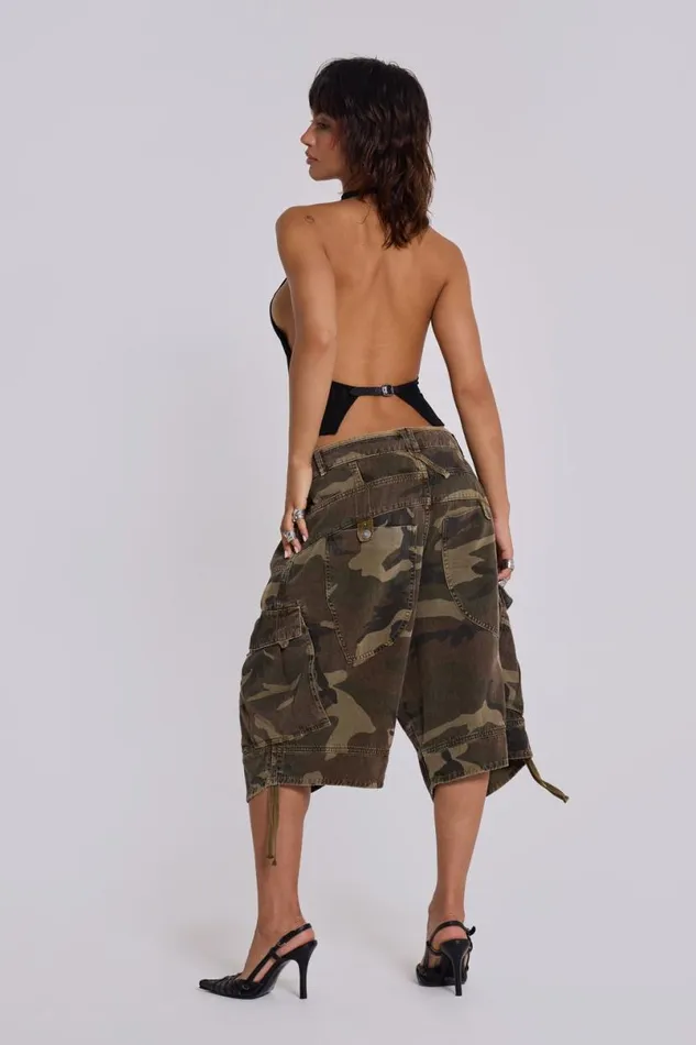 Jaded London Unisex UnisexWomen Cadet Camo Shorts Khaki