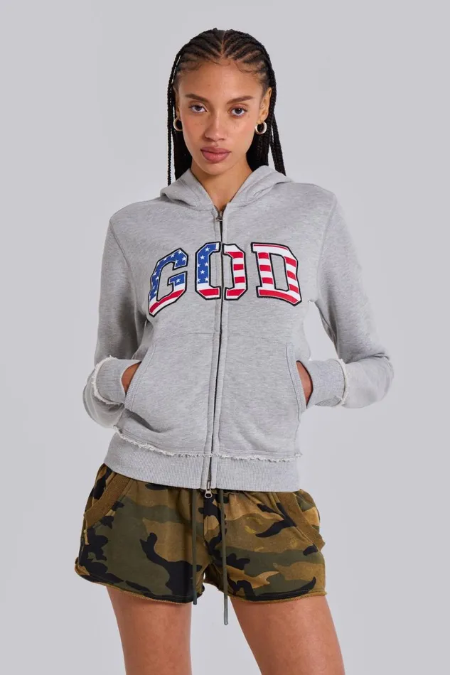 Jaded London Unisex UnisexWomen Grey Marl 039God039 Mini Monster Hoodie Grey