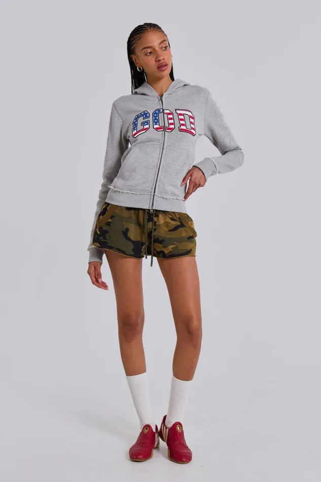 Jaded London Unisex UnisexWomen Grey Marl 039God039 Mini Monster Hoodie Grey
