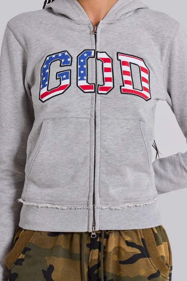 Jaded London Unisex UnisexWomen Grey Marl 039God039 Mini Monster Hoodie Grey