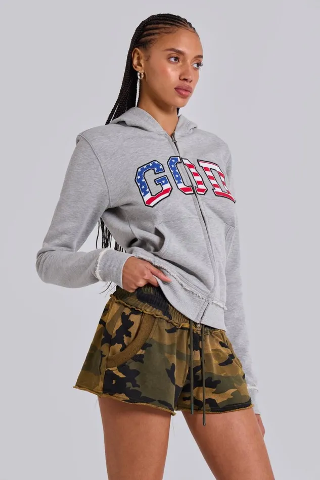 Jaded London Unisex UnisexWomen Grey Marl 039God039 Mini Monster Hoodie Grey