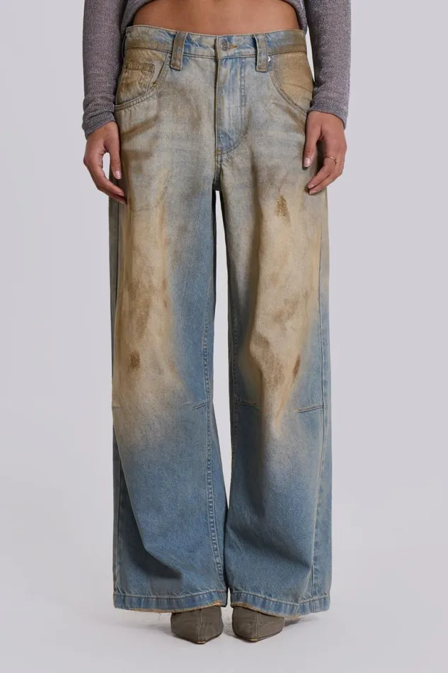 Jaded London Unisex UnisexWomen Mud Wash Colossus Jeans Blue