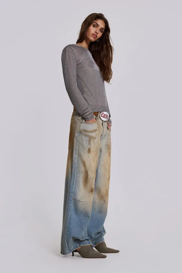 Jaded London Unisex UnisexWomen Mud Wash Colossus Jeans Blue