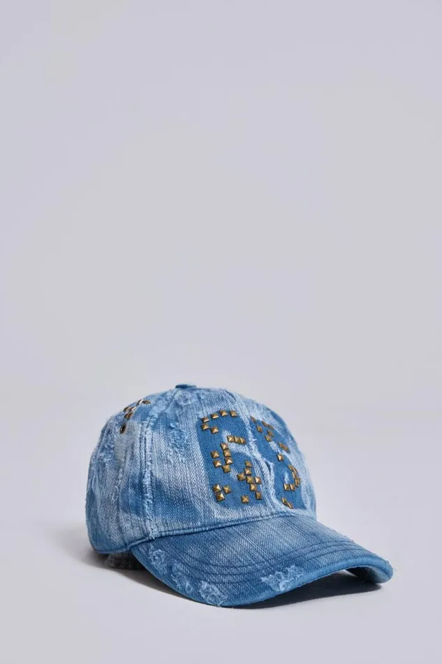 Jaded London Unisex UnisexWomen Route 66 Distressed Studded Cap Blue