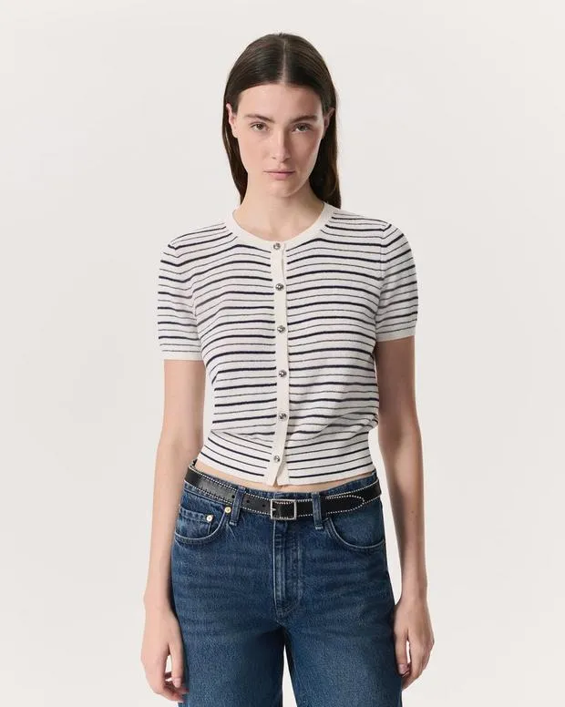 Jeans Women Dina Striped CottonBlend Cardigan Ivory Multi rag and bone