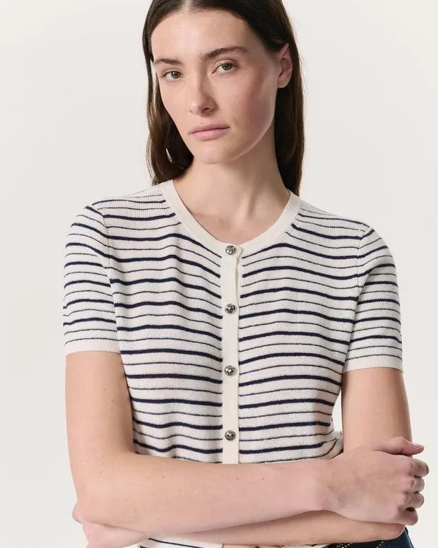 Jeans Women Dina Striped CottonBlend Cardigan Ivory Multi rag and bone