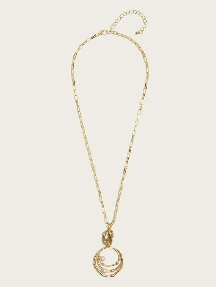 Jewelry Women GoldTone Pearl Orbital Necklace SilverGold GUESS