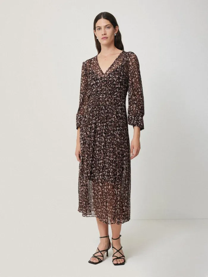 Jigsaw Abstract Leopard Midi Dress Brown Women Dresses and Jumpsuits